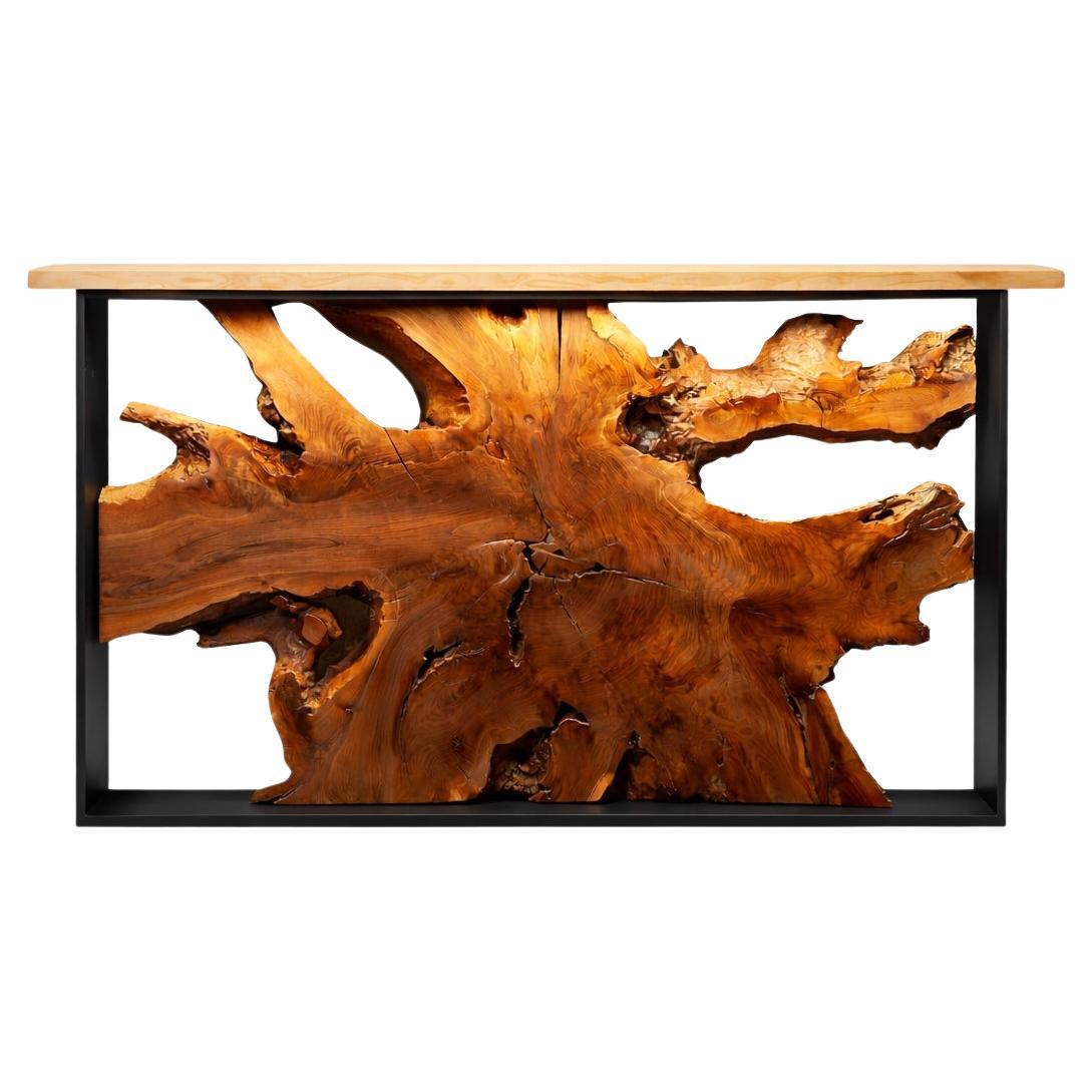 Statement Walnut Root Reception Desk and Bar Counter Led Backlighting For Sale