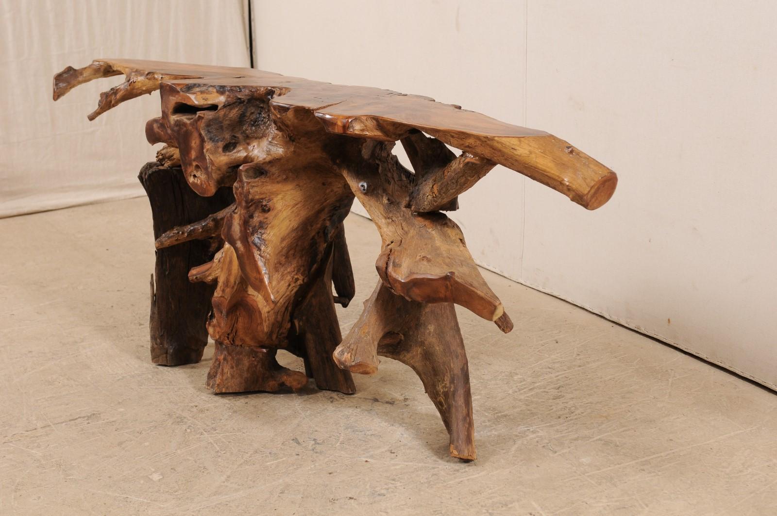 Wood Natural Hardwood Teak Root Console or Sofa Table