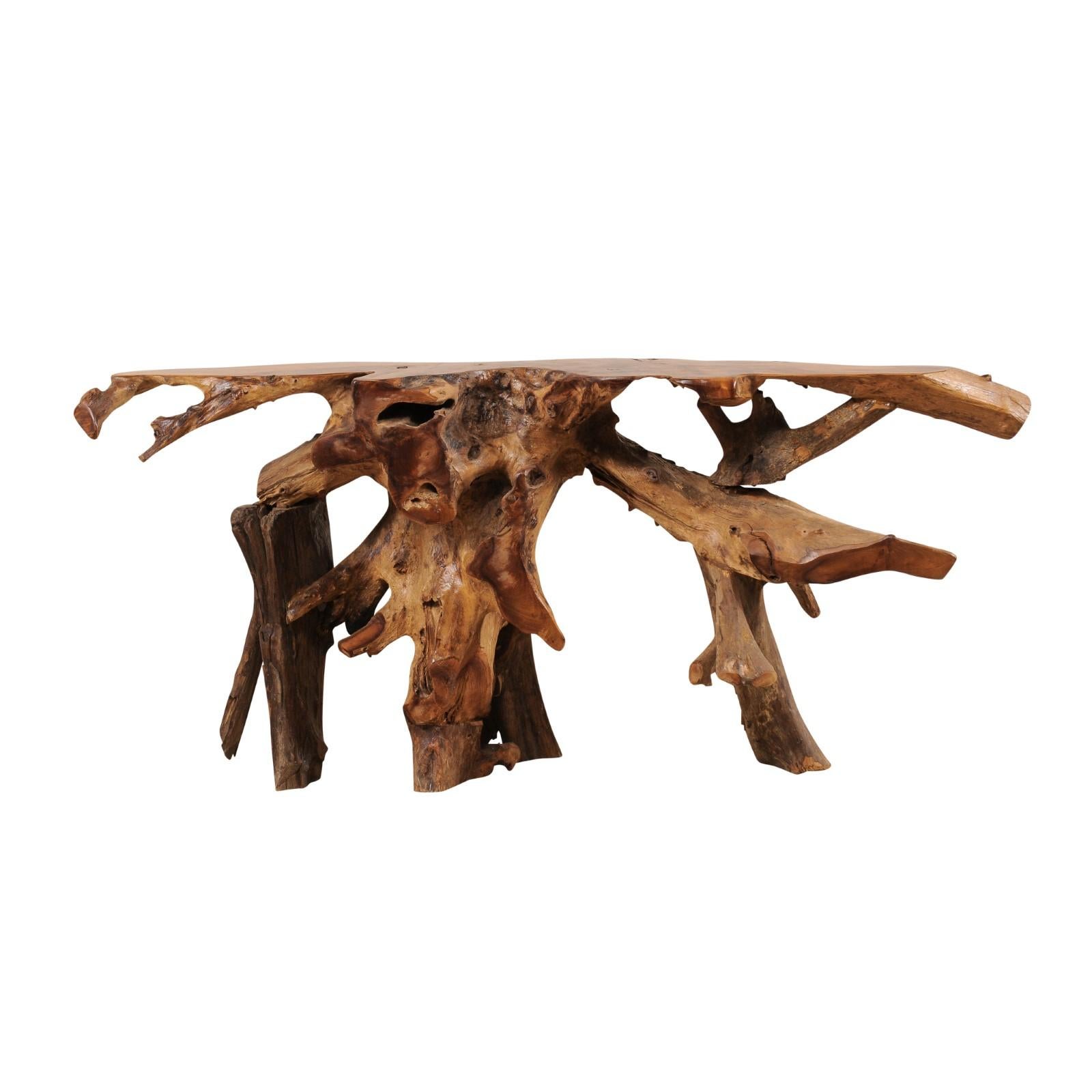 Natural Hardwood Teak Root Console or Sofa Table