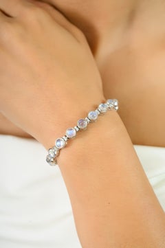 Natural Healing Rainbow Moonstone with Zircon Tennis Bracelet Made in 925 Silver