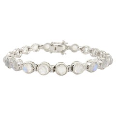 Natural Healing Rainbow Moonstone with Zircon Tennis Bracelet Made in 925 Silver