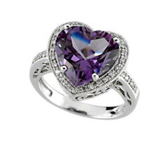 Natural Heart Amethyst and Diamond Ring 14K White Gold