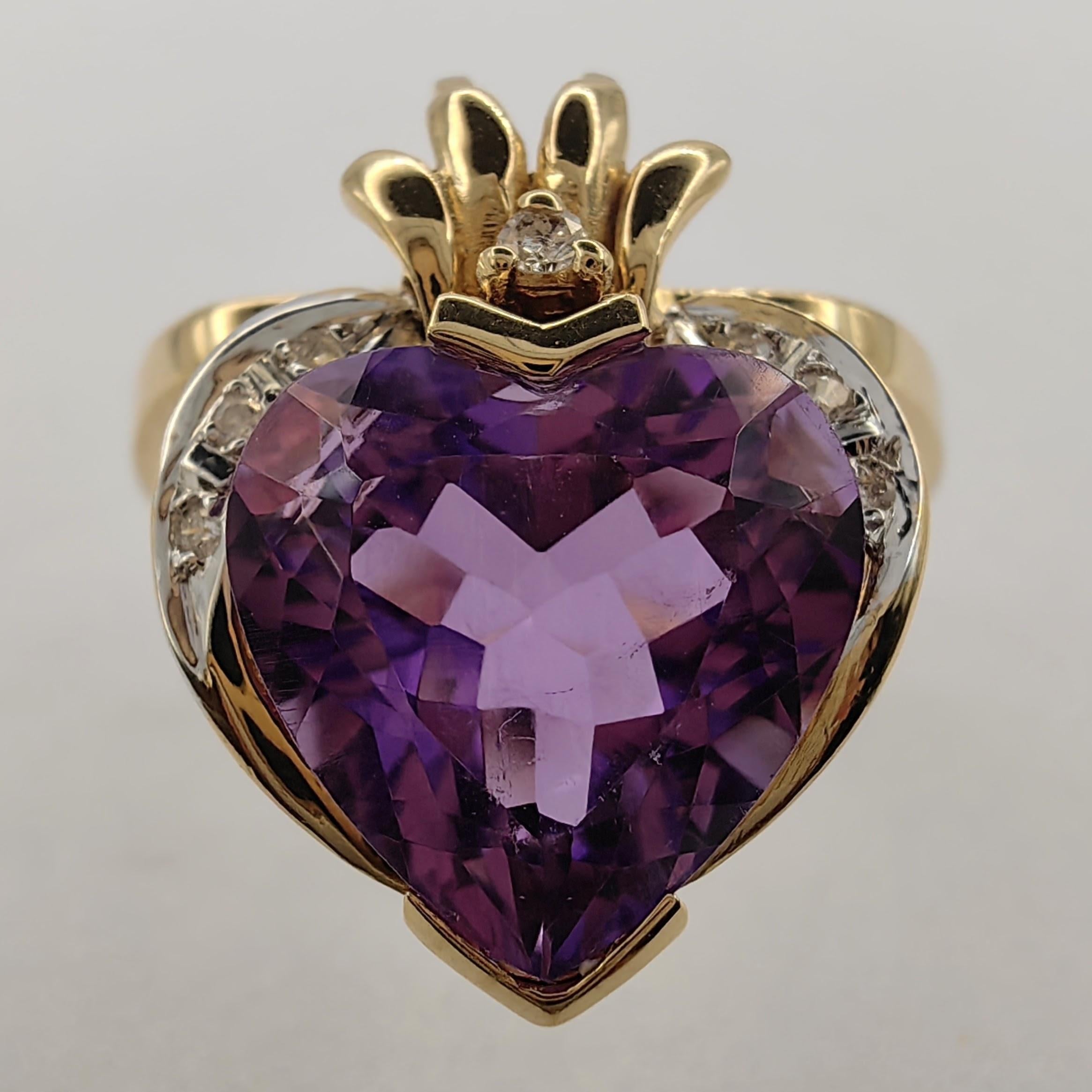 Heart Cut Natural Heart-cut Amethyst Diamond Two-Tone Ring & Pendant in 14K Gold For Sale