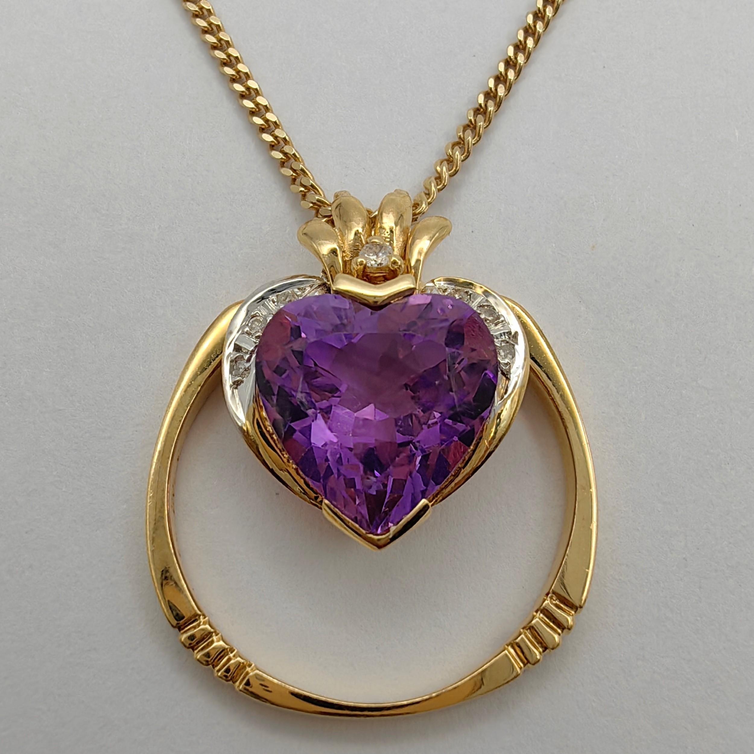 Natural Heart-cut Amethyst Diamond Two-Tone Ring & Pendant in 14K Gold In New Condition For Sale In Wan Chai District, HK