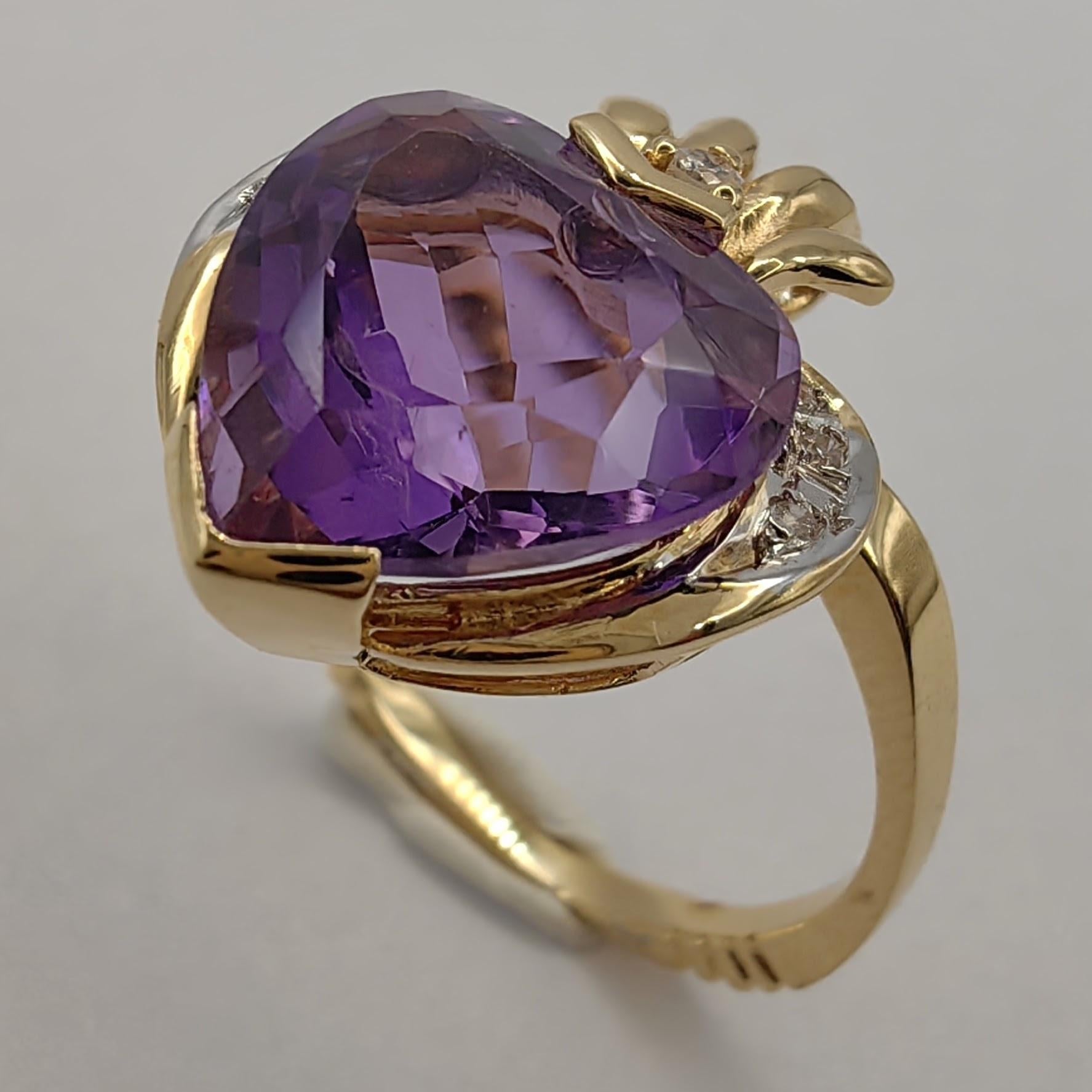 Women's Natural Heart-cut Amethyst Diamond Two-Tone Ring & Pendant in 14K Gold For Sale
