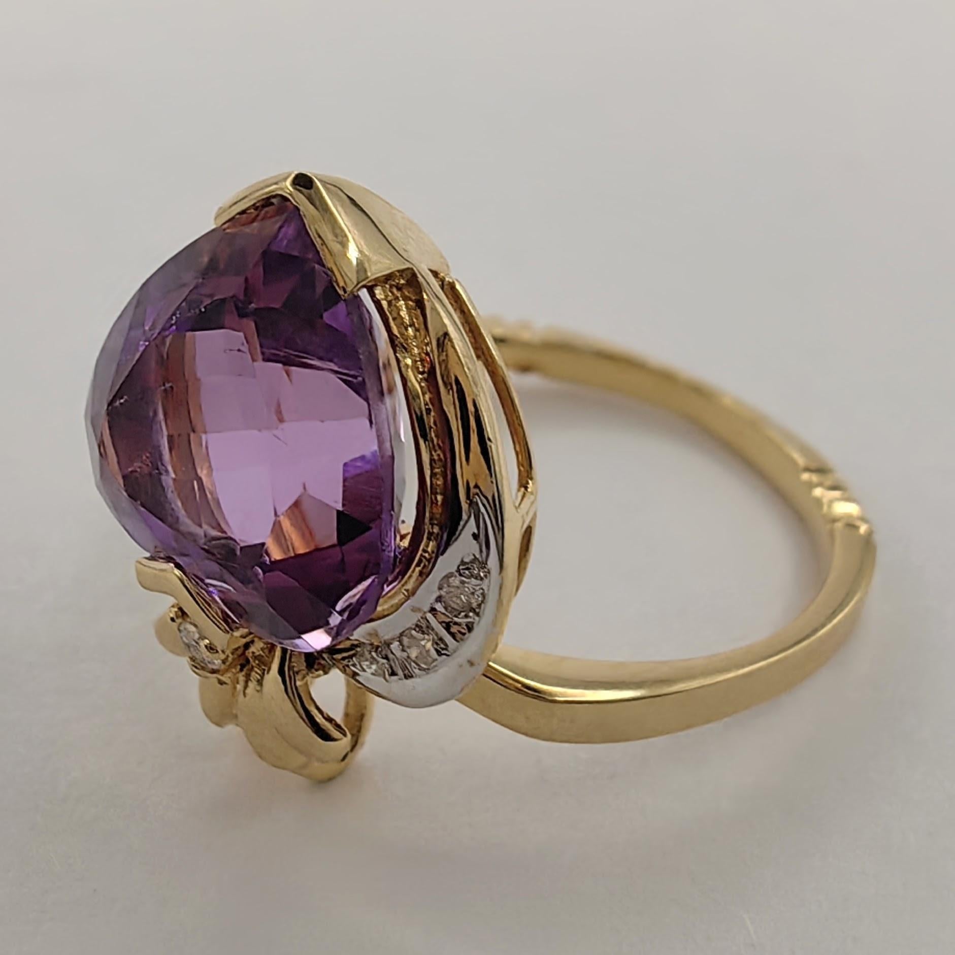 Natural Heart-cut Amethyst Diamond Two-Tone Ring & Pendant in 14K Gold For Sale 2