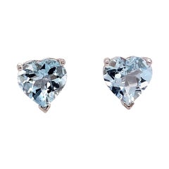 Natural Heart Cut Aquamarine Earrings 14k Gold 2.8 Tcw Certified