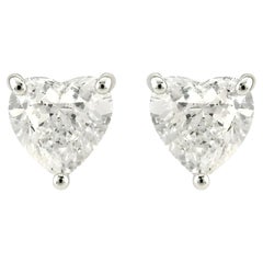 Orecchini con diamanti naturali a forma di cuore da 1,22 carati in oro bianco 18 carati