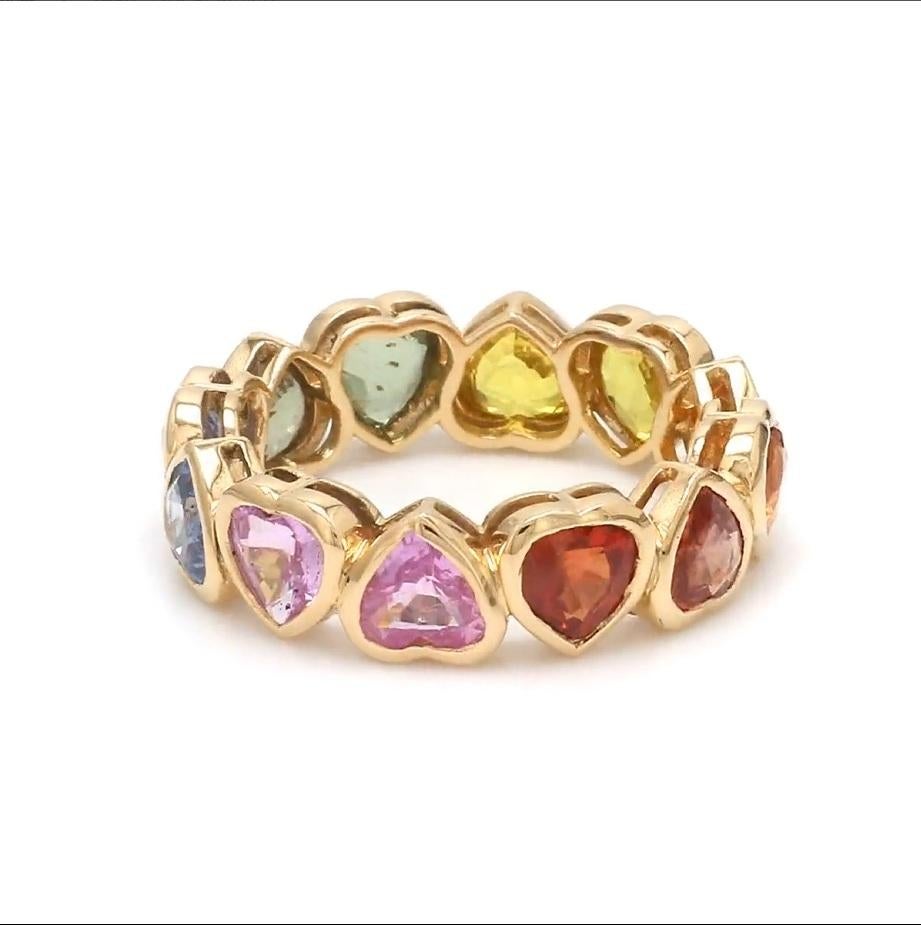 Bague en or 14k avec saphir multicolore naturel taillé en cœur Neuf - En vente à jaipur, IN