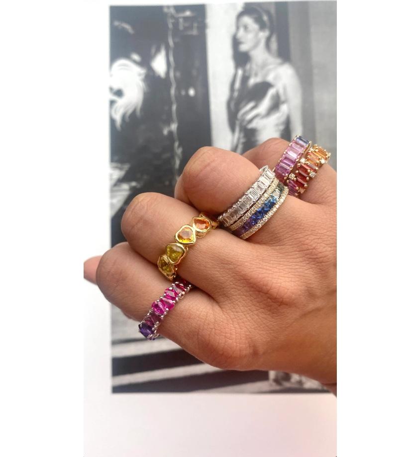 Bague en or 14k avec saphir multicolore naturel taillé en cœur Pour femmes en vente