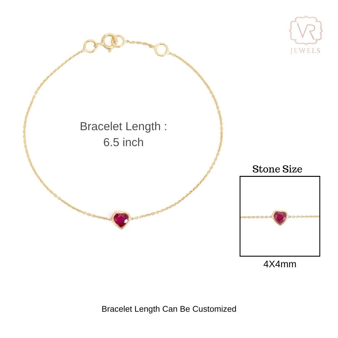 Bracelet en or jaune 14K serti d'un rubis naturel taillé en cœur Bijoux fins en vente 4