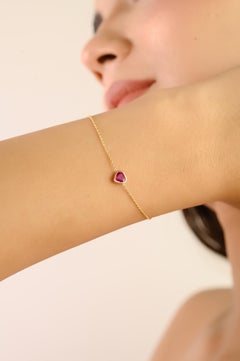 Natural Heart Cut Ruby Bezel Set Chain Bracelet in 14K Yellow Gold Fine Jewelry