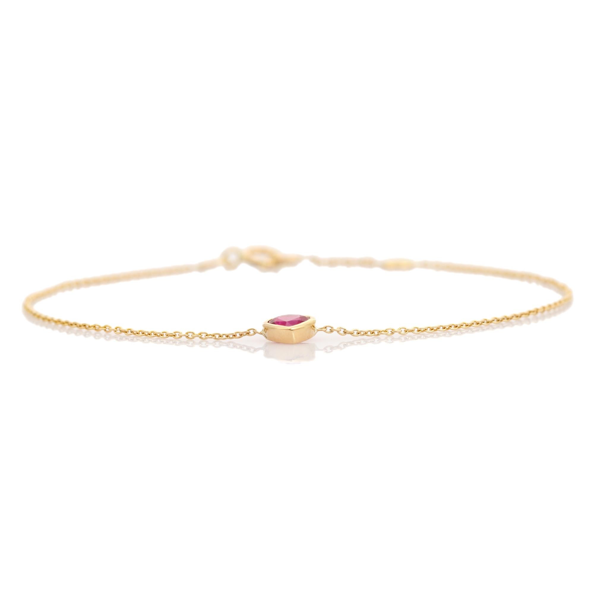 Bracelet en or jaune 14K serti d'un rubis naturel taillé en cœur Bijoux fins en vente 3