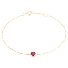 Bracciale a catena con castone in oro giallo 14K con rubino naturale tagliato a cuore Gioielli di pregio