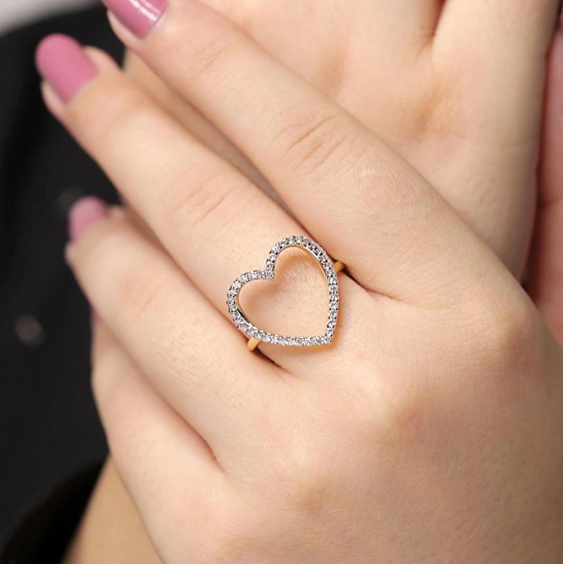 Taglio Asscher Anello con diamante Nature Heart in oro 14K in vendita
