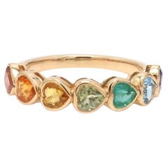 Mezzo cuore Nature  anello con zaffiro multicolore in oro 14k