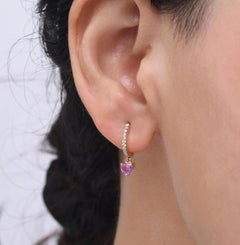 Natural 0.73cts Pink Sapphire & 0.12cts Diamond Earrings in 14k Gold