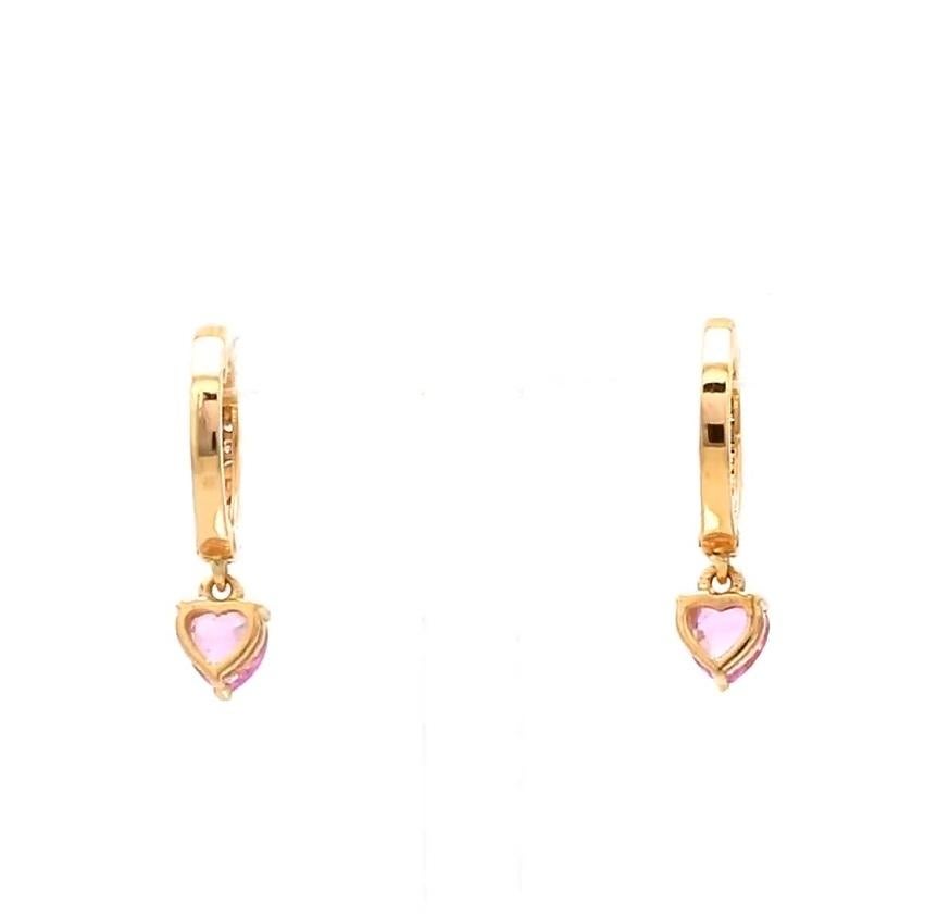 Orecchini con diamante e zaffiro rosa a cuore naturale in oro 14k in vendita 1