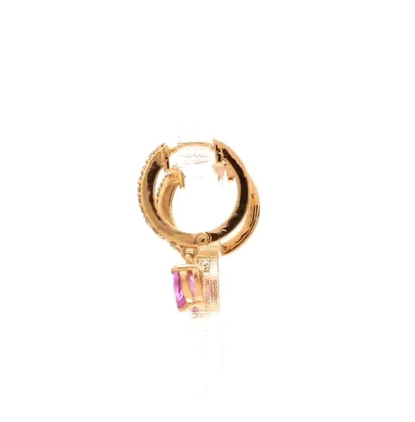 Orecchini con diamante e zaffiro rosa a cuore naturale in oro 14k in vendita 2