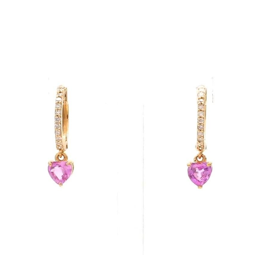 Orecchini con diamante e zaffiro rosa a cuore naturale in oro 14k in vendita 3