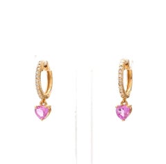 0.73 cts Natural heart pink sapphire and 0.12 cts  diamond earrings in 18k gold
