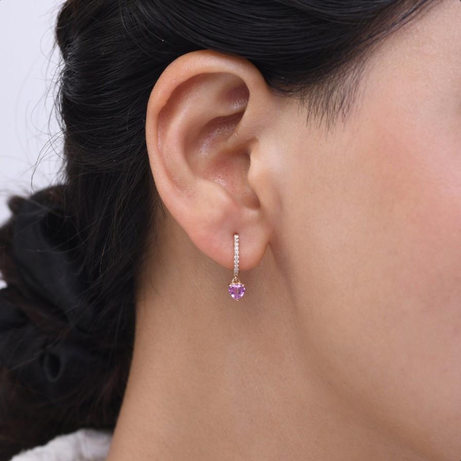 Taille Asscher Boucles d'oreilles en or 18k saphir rose et diamant en forme de coeur naturel en vente
