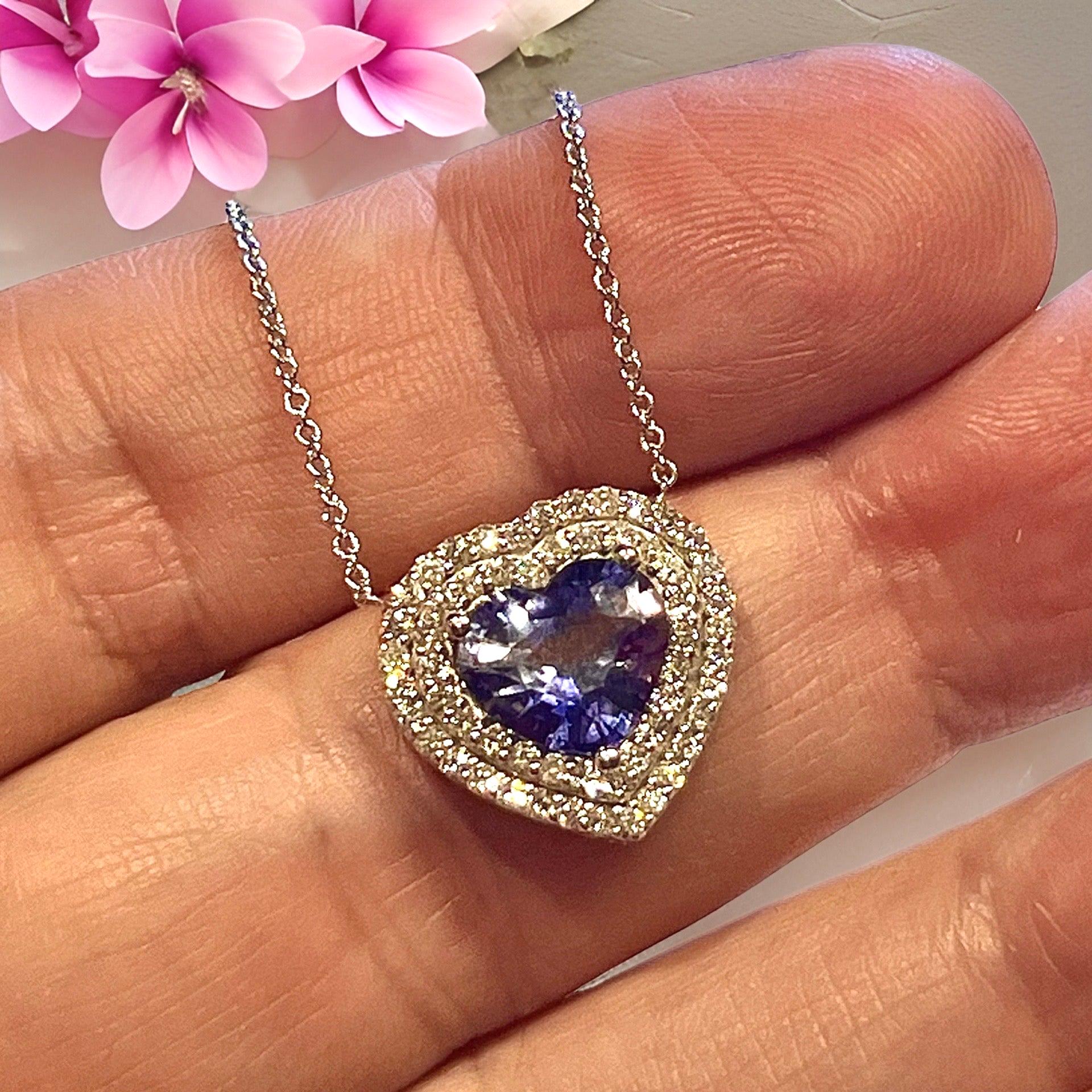 Natural Heart Sapphire Diamond Pendant 18