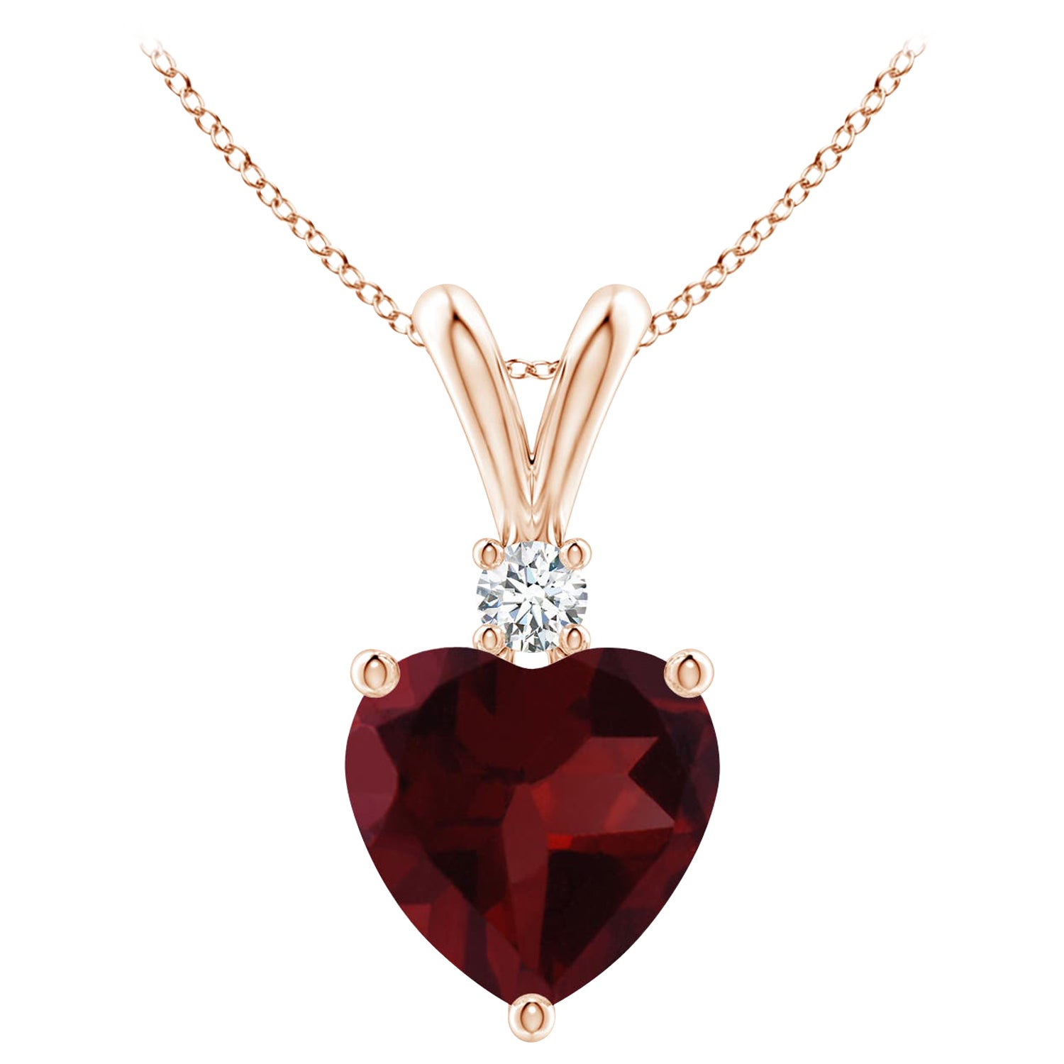 Pendentif en or rose 14 carats avec grenat naturel en forme de cœur de 1,4 carat et diamants