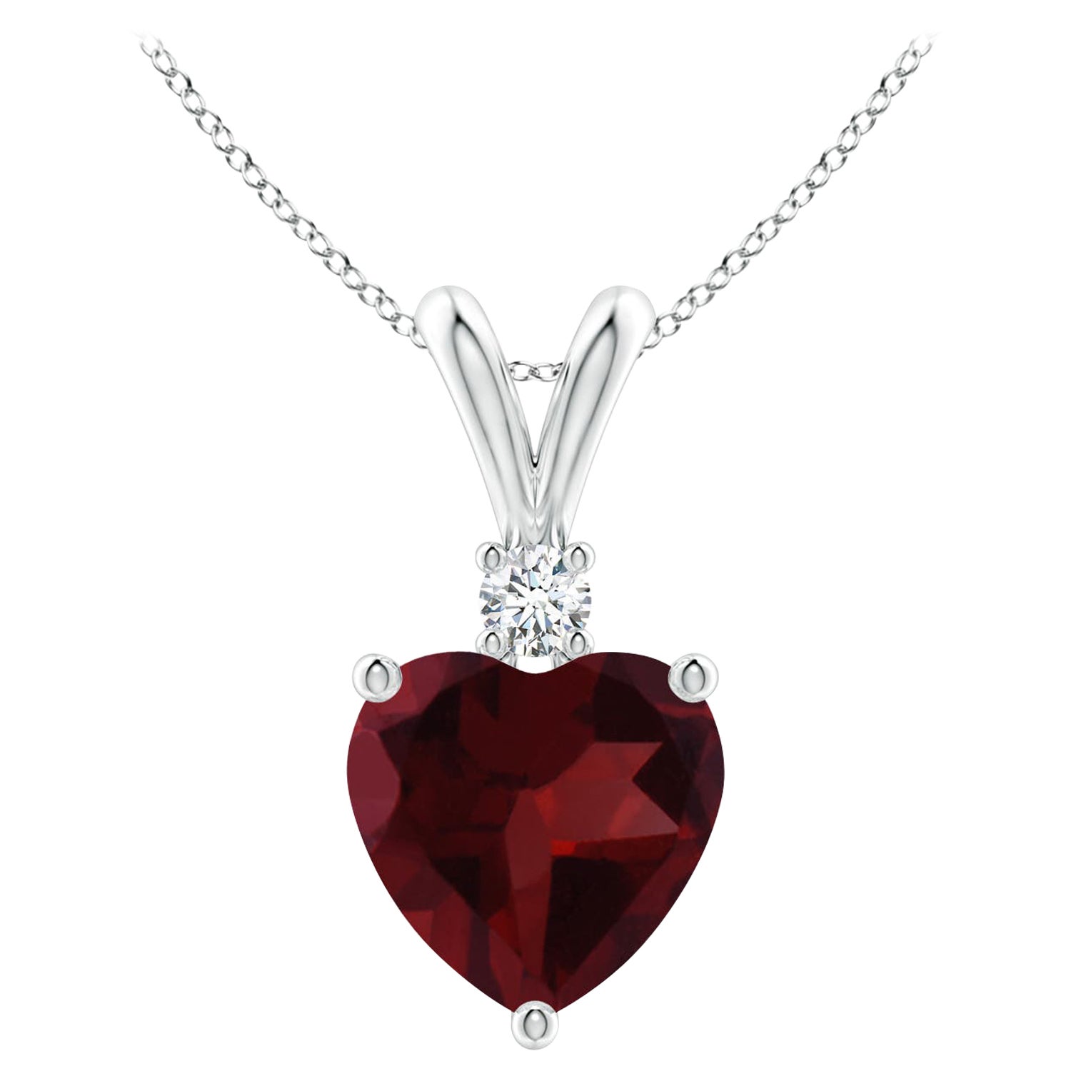Ciondolo con granato naturale a forma di cuore da 1,4 carati e diamante in oro bianco 14 carati