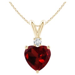 Ciondolo con granato naturale a forma di cuore da 1,4 carati e diamante in oro giallo 14 carati