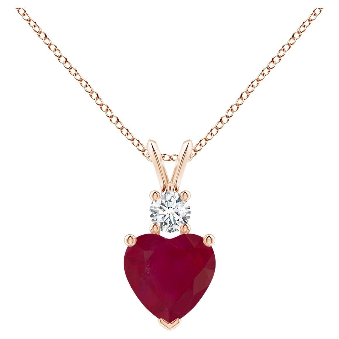Natural Heart-Shaped 1.65 ct Ruby Rabbit Ear Bale Pendant in 14K Rose Gold