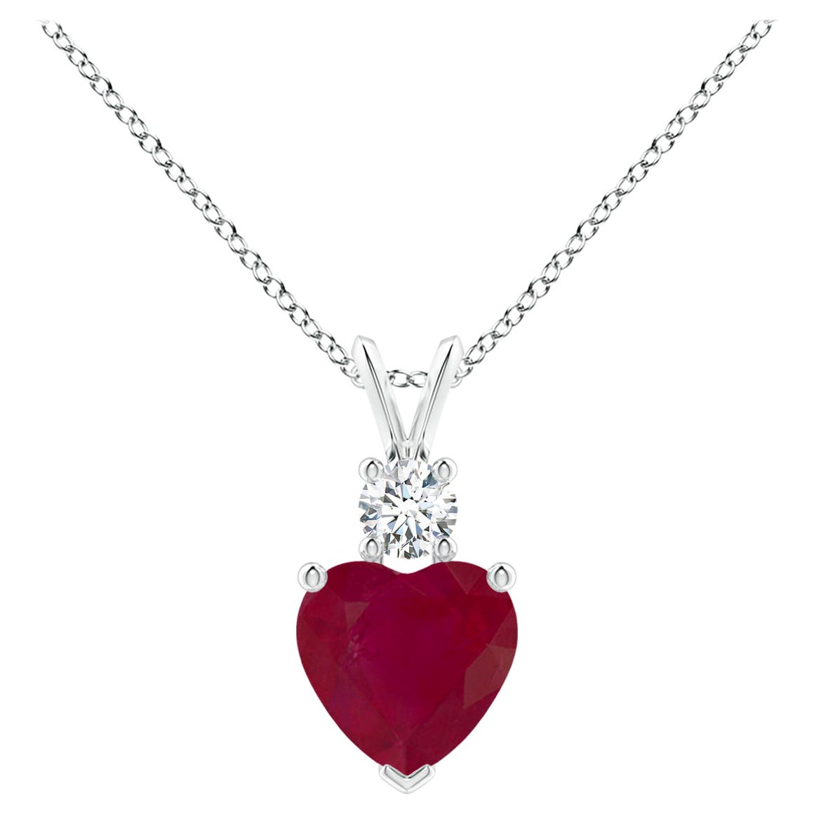 Natural Heart-Shaped 1.65 ct Ruby Rabbit Ear Bale Pendant in 14K White Gold