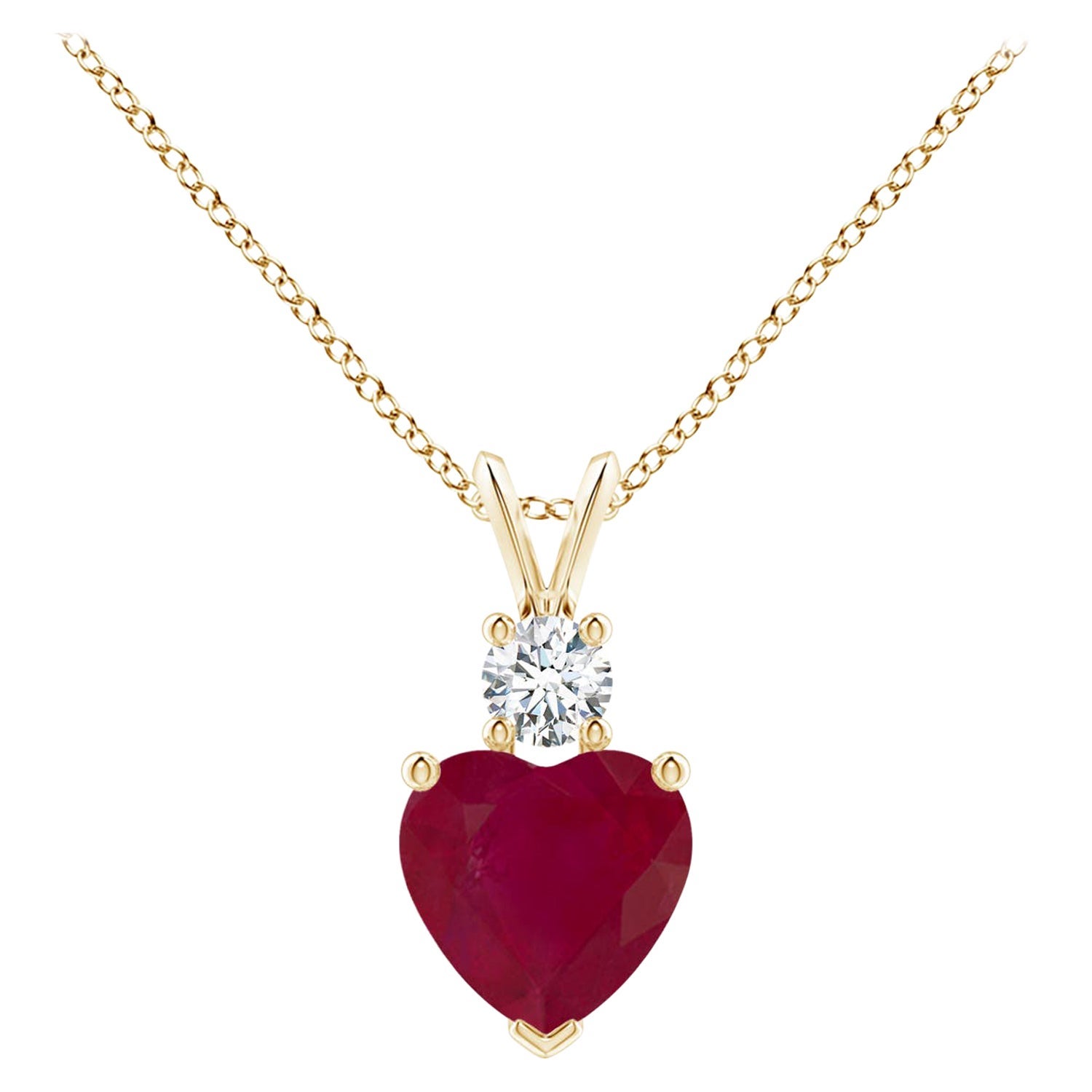 Natural Heart-Shaped 1.65 ct Ruby Rabbit Ear Bale Pendant in 14K Yellow Gold