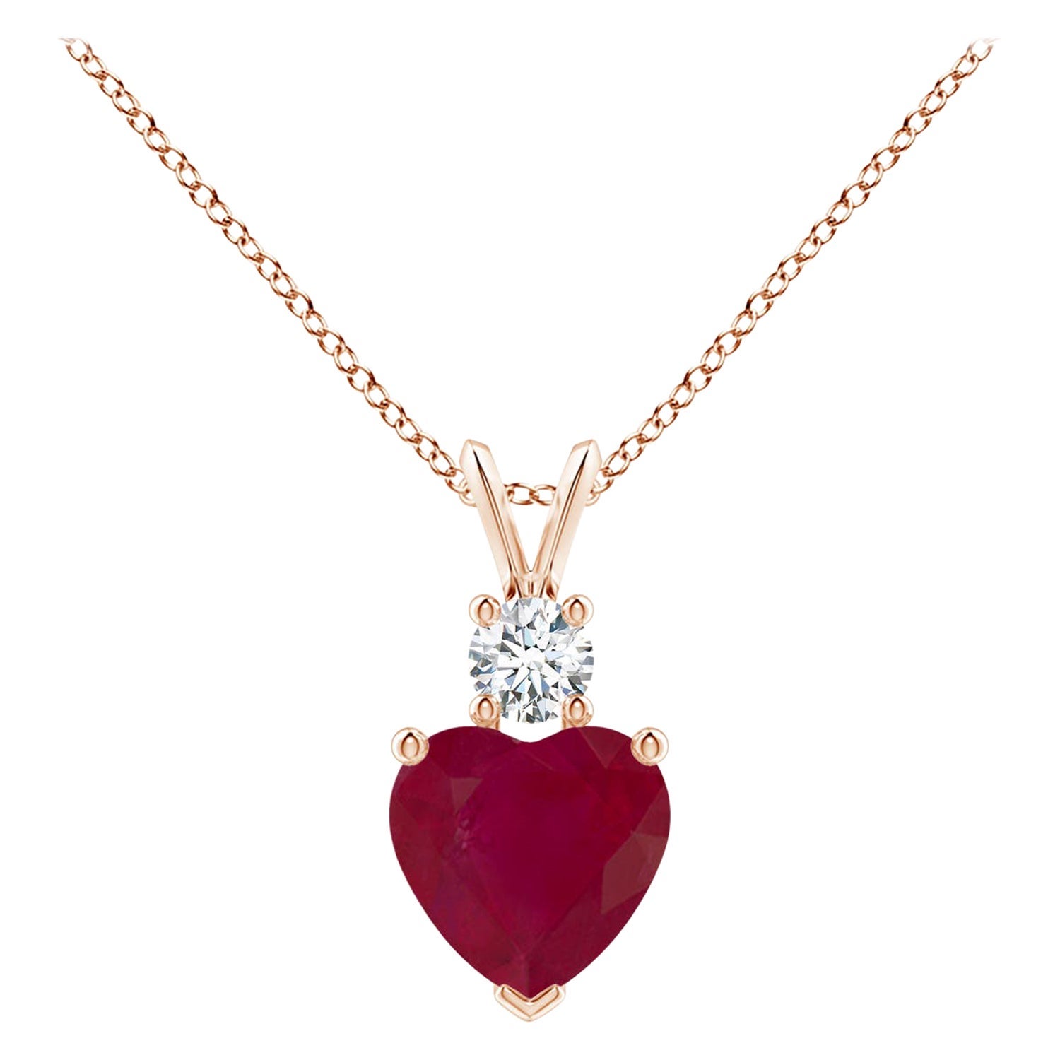 Natural Heart-Shaped 1.65 ct Ruby Rabbit Ear Bale Pendant in 18K Rose Gold