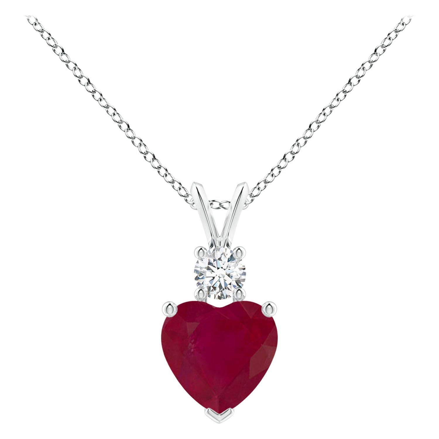 Pendentif en or blanc 18 carats en forme de cœur en rubis naturel de 1,65 carat