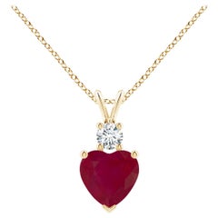 Natural Heart-Shaped 1.65 ct Ruby Rabbit Ear Bale Pendant in 18K Yellow Gold