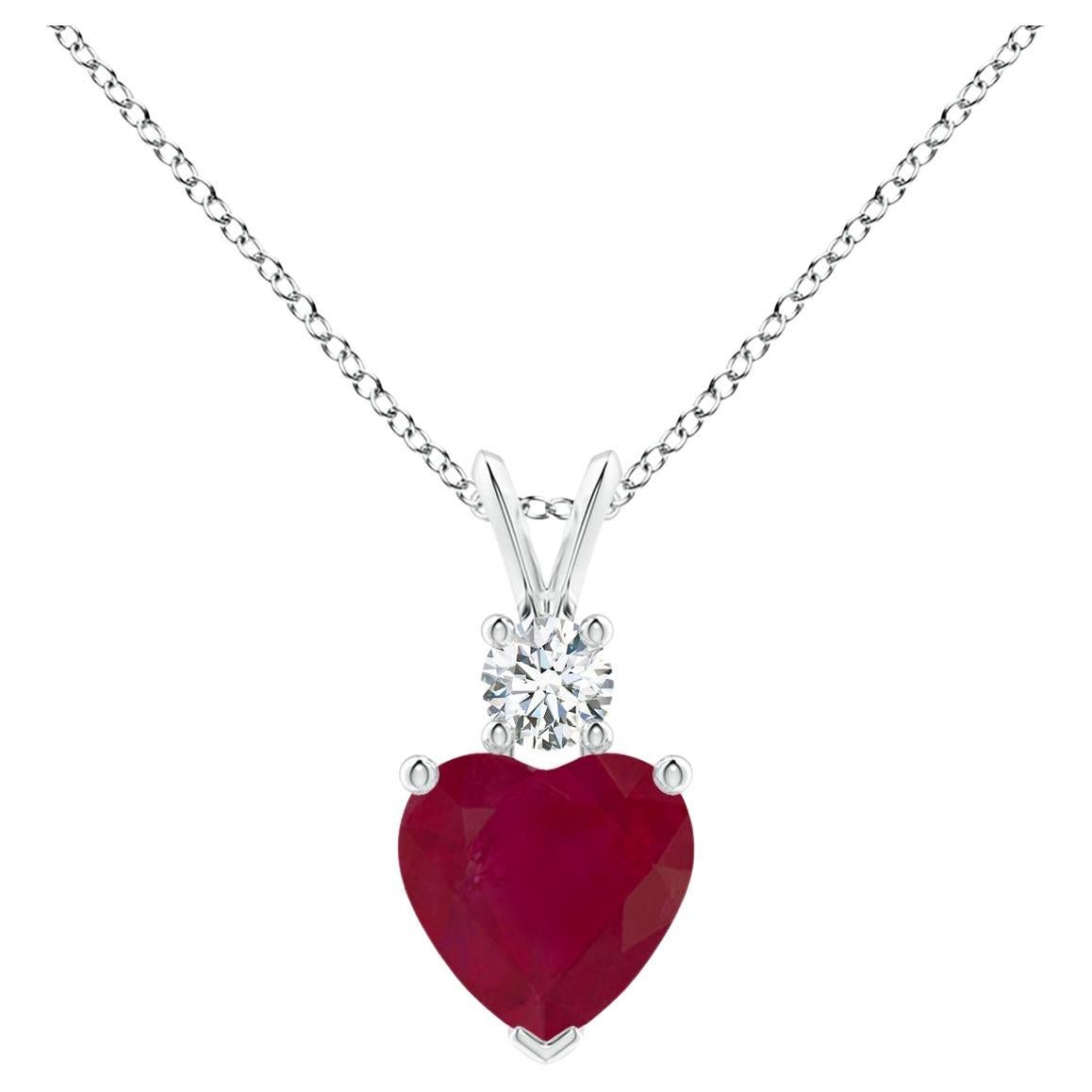 Natural Heart-Shaped 1.65 ct Ruby Rabbit Ear Bale Pendant in Platinum For Sale
