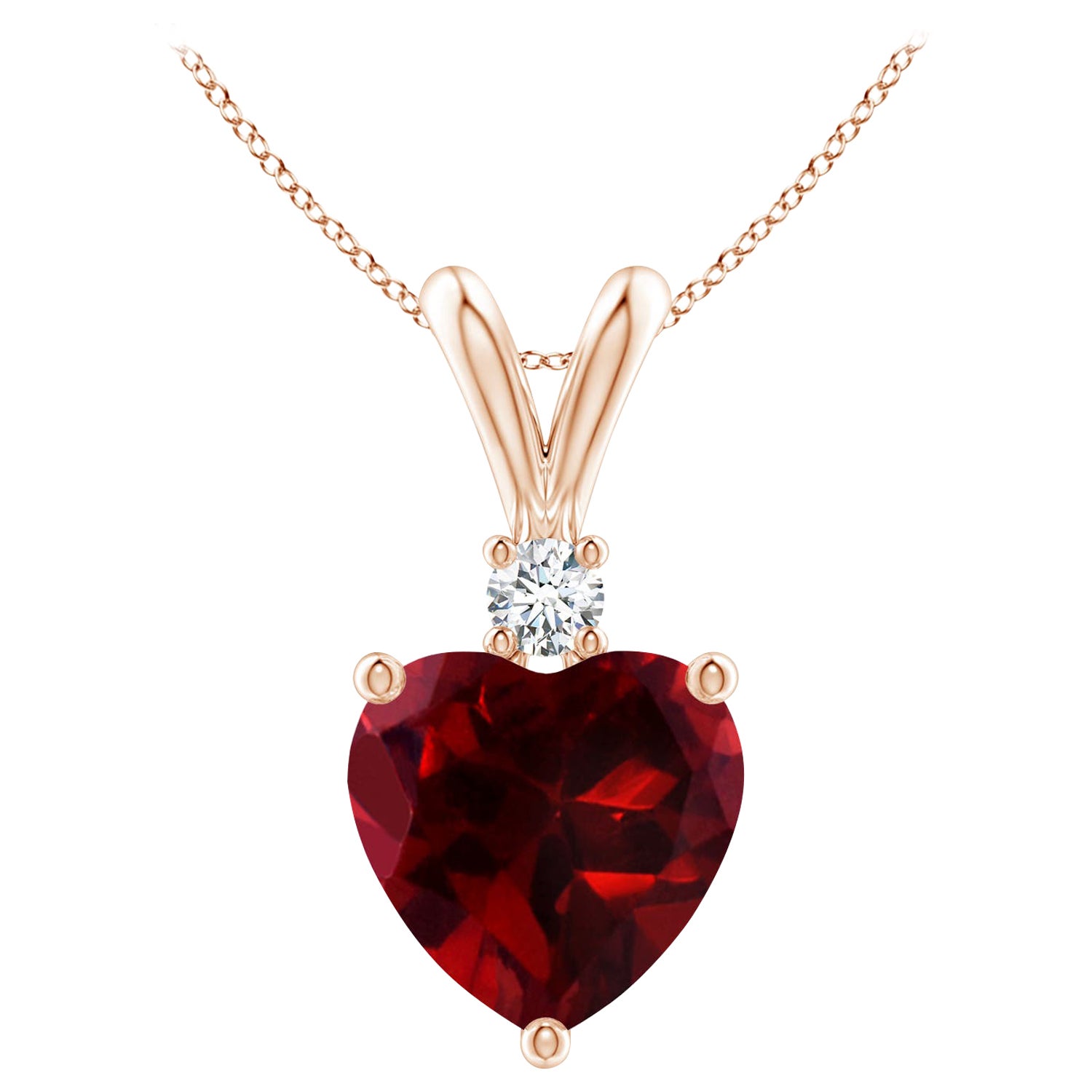 Ciondolo con granato naturale a forma di cuore da 1,85 carati e diamante in oro rosa 14 carati