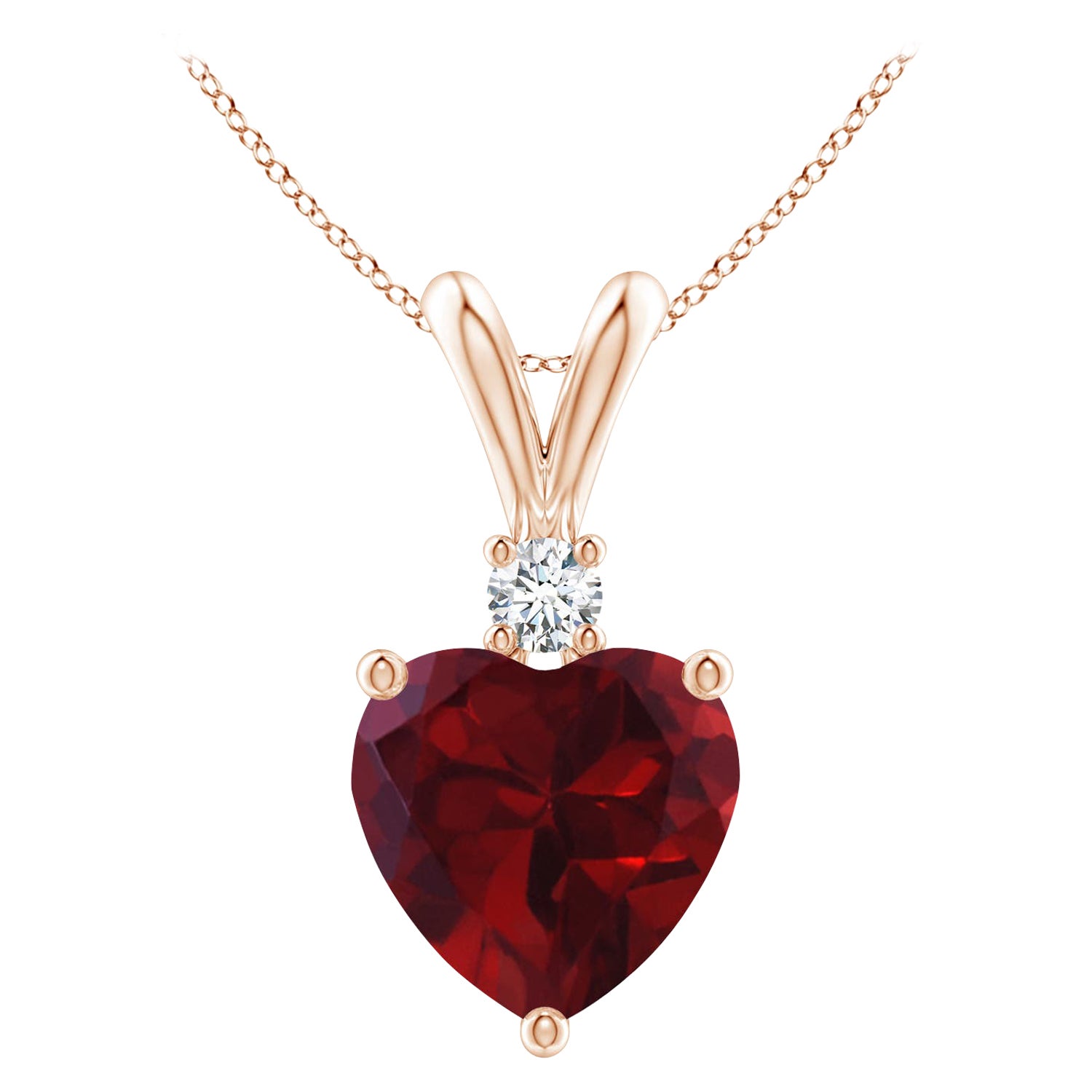 Ciondolo con granato naturale a forma di cuore da 1,85 carati e diamante in oro rosa 14 carati