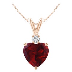 Ciondolo con granato naturale a forma di cuore da 1,85 carati e diamante in oro rosa 14 carati