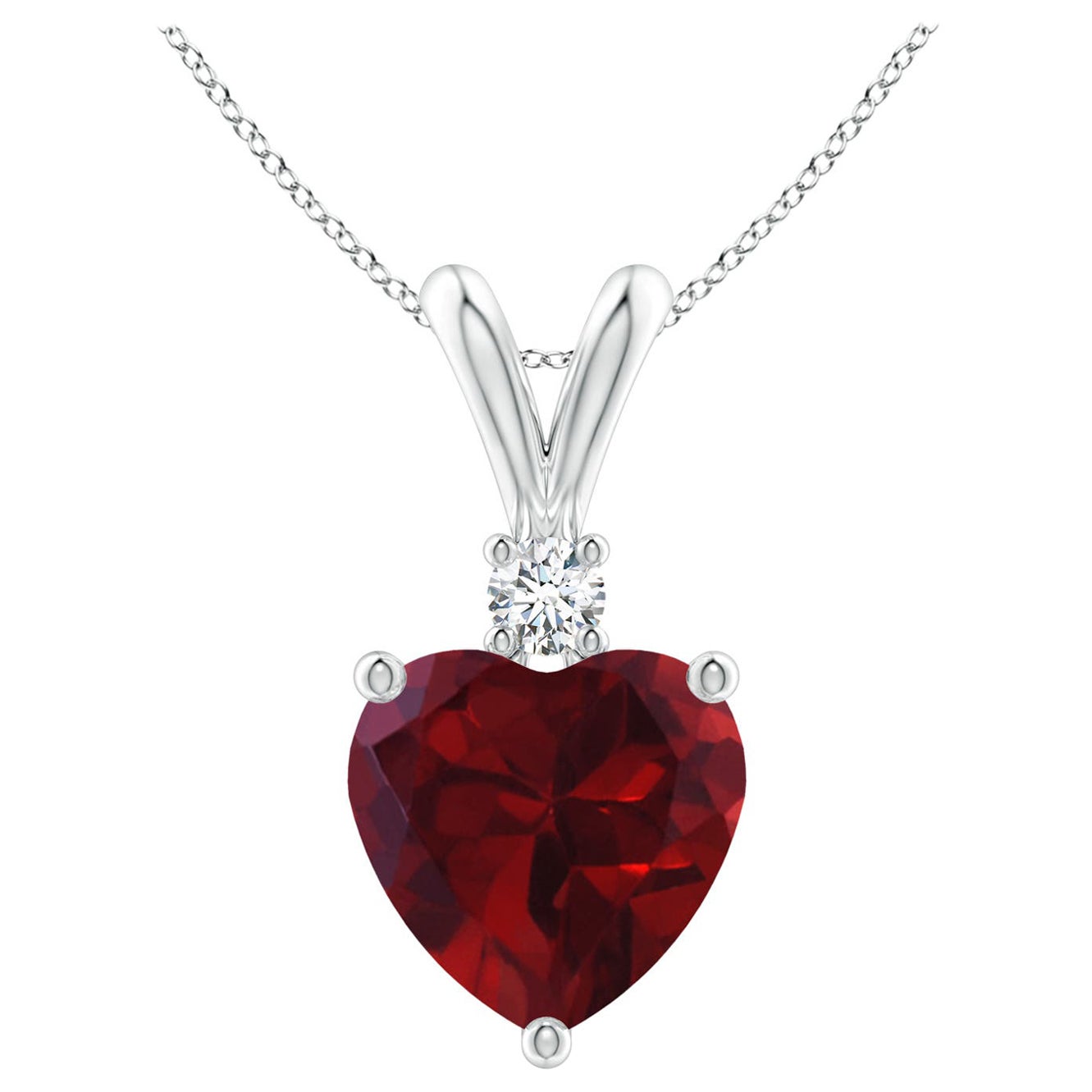 Ciondolo con granato naturale a forma di cuore da 1,85 carati e diamante in oro bianco 14 carati