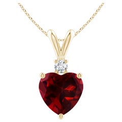 Natural Heart-Shaped 1.85ct Garnet Pendant with Diamond in 14ct Yellow Gold