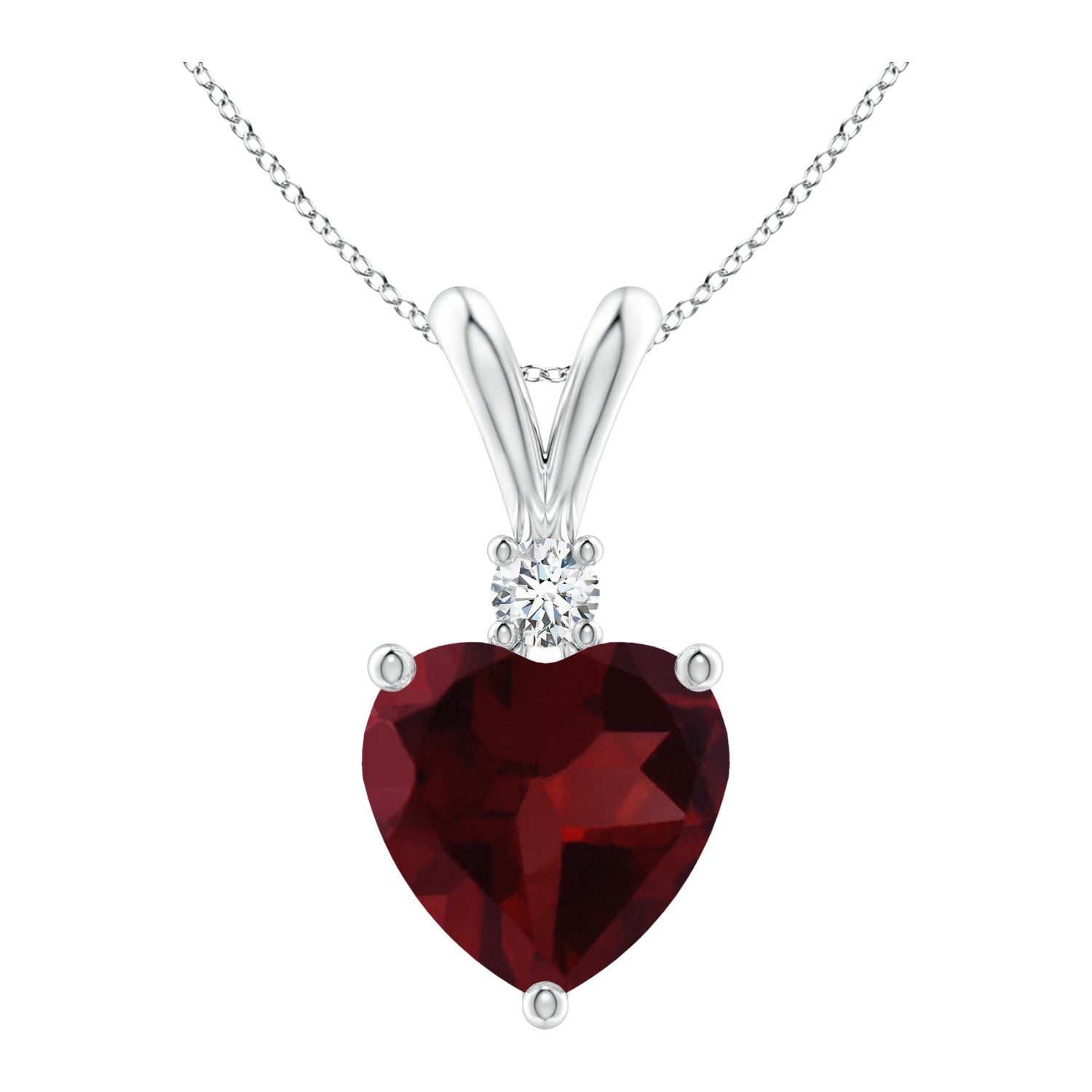 Pendentif en platine avec grenat naturel en forme de cœur de 1,85 carat et diamants