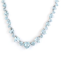 Natural Heart-Shaped Aquamarine Riviera Necklace in 18KT White Gold