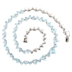 Natural Heart-Shaped Aquamarine Riviera Necklace in 18KT White Gold