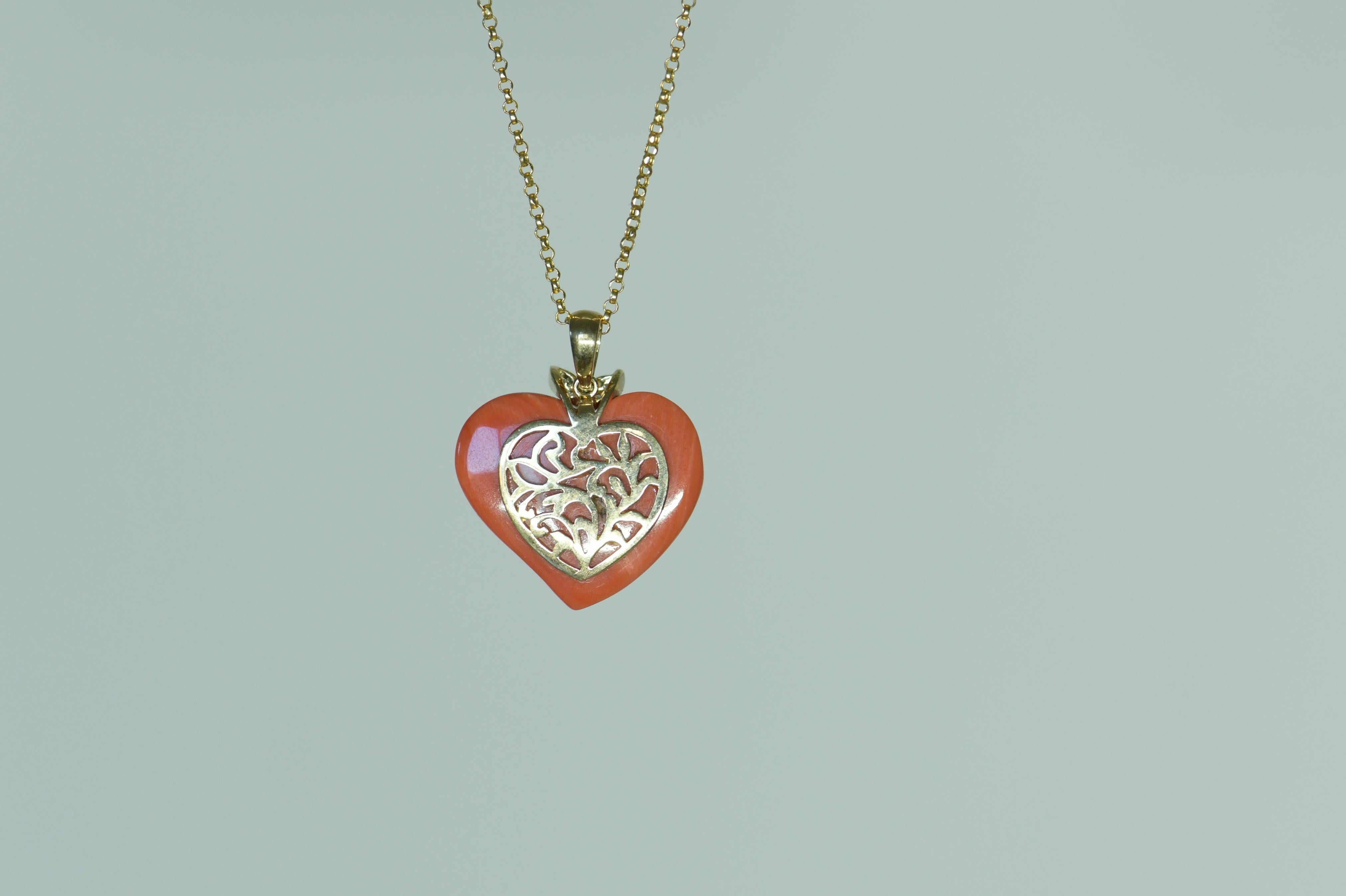 coral heart pendant
