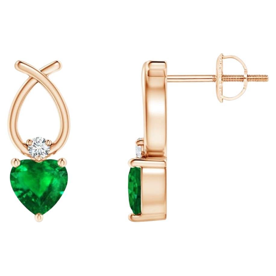 ANGARA Natural Heart Shape 0.40ct Emerald Earrings with Diamond in 14K Rose Gold