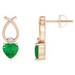 ANGARA Natural Heart Shape 0.40ct Emerald Earrings with Diamond in 14K Rose Gold