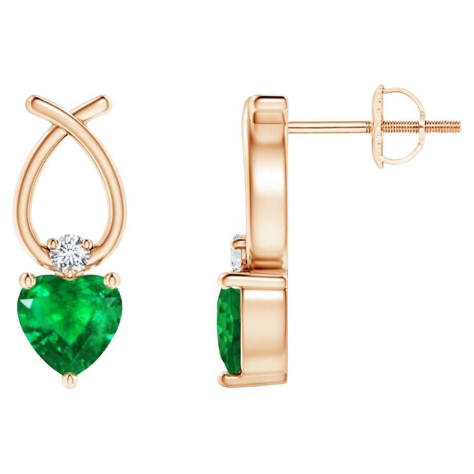 ANGARA Natural Heart Shape 0.80ct Emerald Earrings with Diamond in 14K Rose Gold