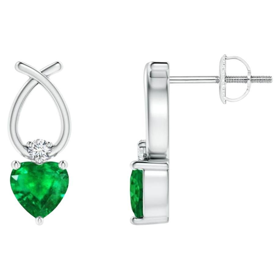 ANGARA Natural Heart Shaped 0.40ct Emerald Earrings with Diamond 14K White Gold For Sale